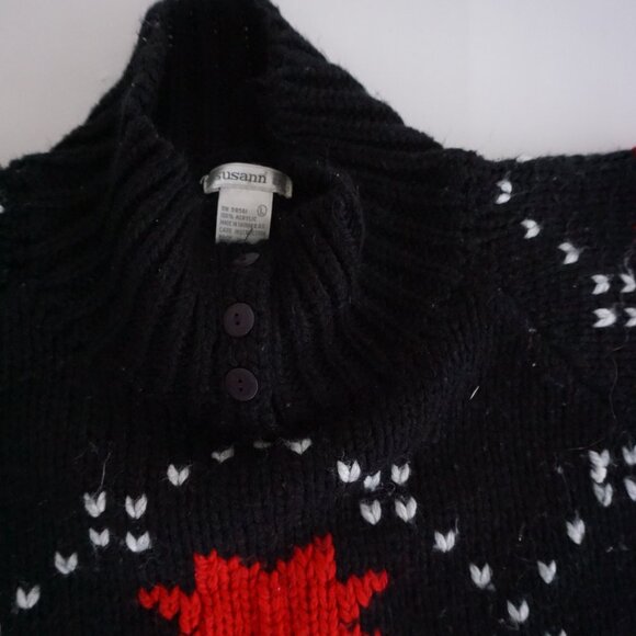 Vintage Busani Knit Sweater Black Red Maple Leaf Cabincore Retro Ski L - Picture 11 of 11